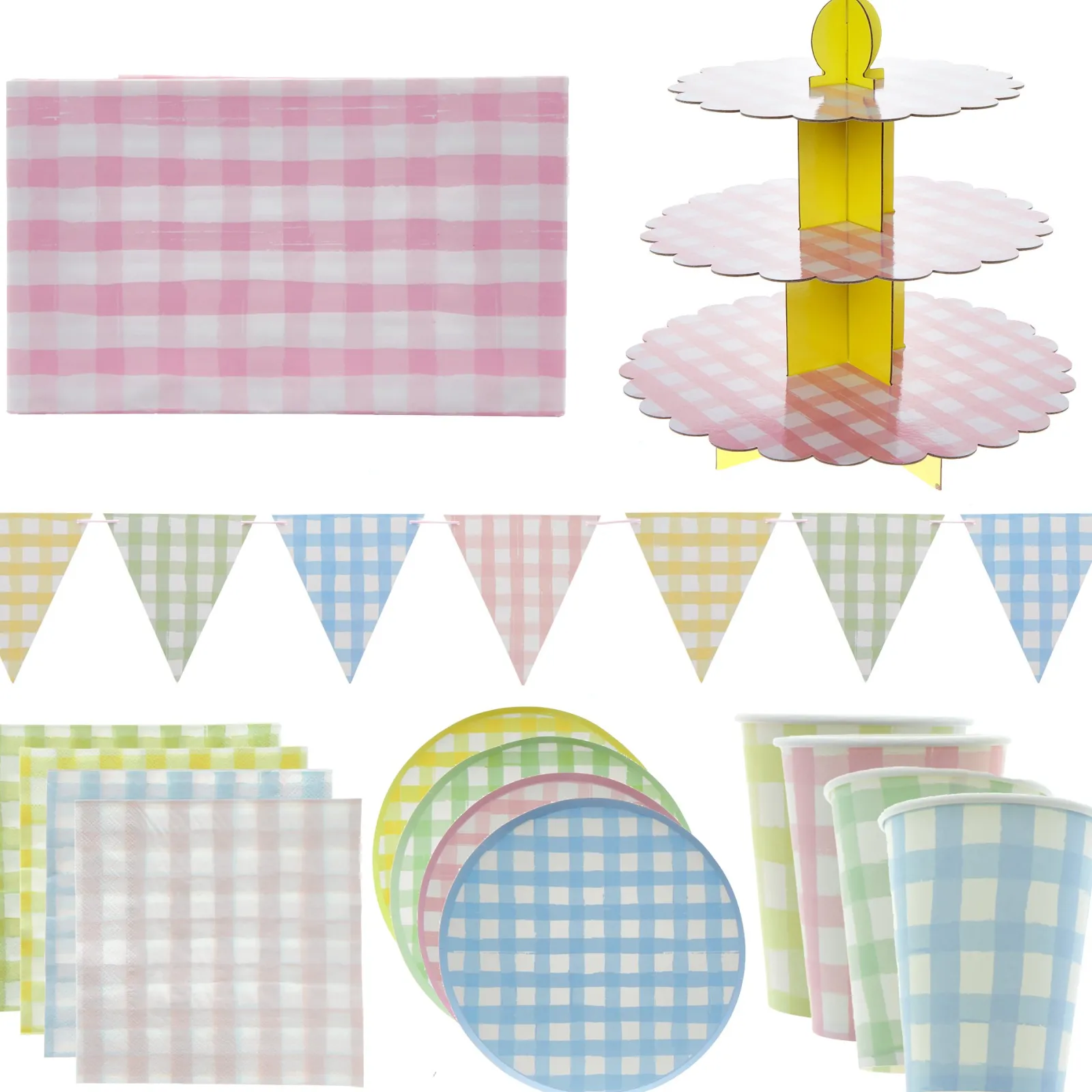 Discount Gingham Picnic Party Tableware & Decorations Bundle - 8 Guests Tableware|Baby Shower Party