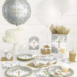 Card Factory Gold & Silver Confirmation Tableware & Decorations - 16 Guests
