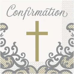 Card Factory Gold & Silver Confirmation Tableware & Decorations - 16 Guests