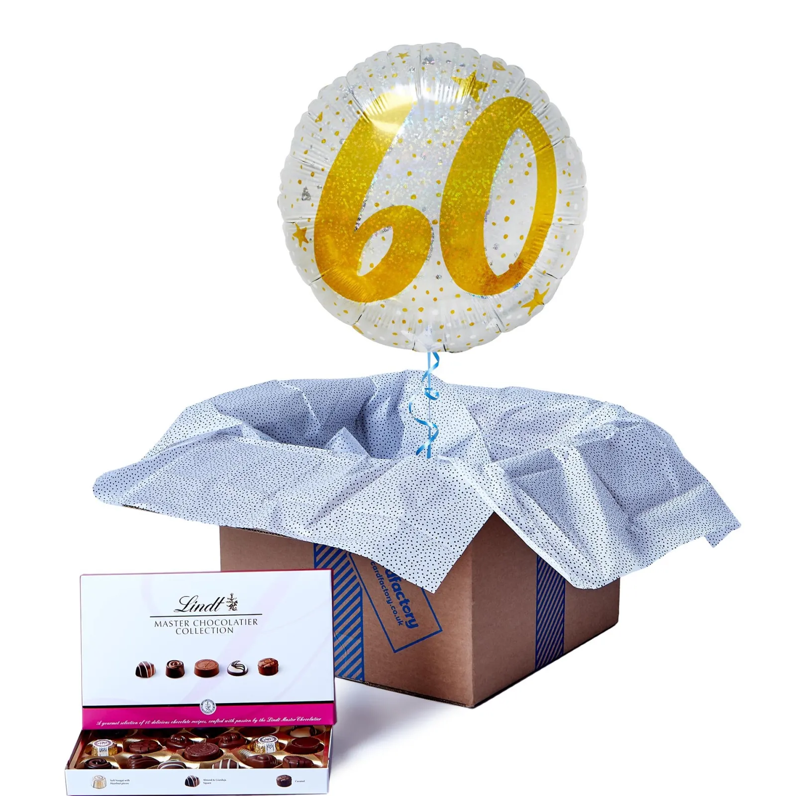 Card Factory Gold & Silver 60th Birthday Balloon & Lindt Chocolates - FREE GIFT CARD!