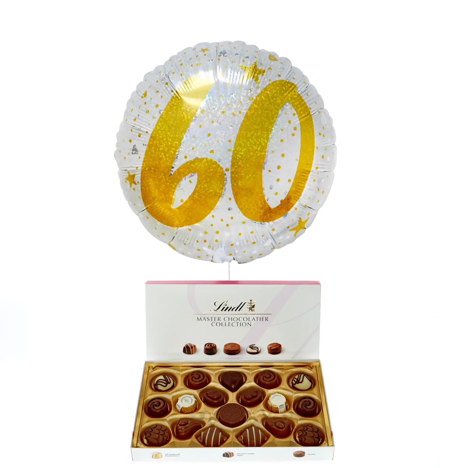 Card Factory Gold & Silver 60th Birthday Balloon & Lindt Chocolates - FREE GIFT CARD!