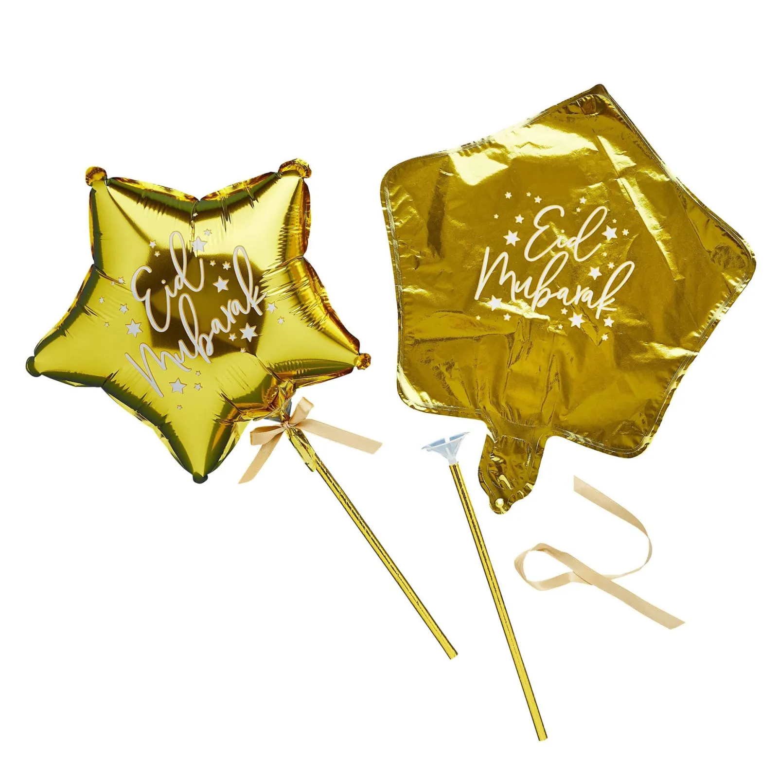 Hot Gold Eid Mubarak Mini Star 9-Inch Foil Balloon Wands - Pack of 5 Kids Bags & Favours|Balloons For Kids