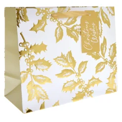 Card Factory Gold Holly Large Landscape Christmas Gift Bag