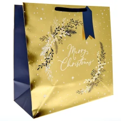 Card Factory Gold Wreath Giant Square Christmas Gift Bag