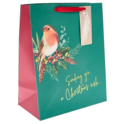 Card Factory Green Robin Large Portrait Christmas Gift Bag