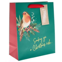 Card Factory Green Robin Medium Portrait Christmas Gift Bag