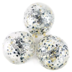 Sale Happy Birthday Black & Gold Confetti Balloons - Pack Of 6 Kids Birthday Party|Balloons For Kids