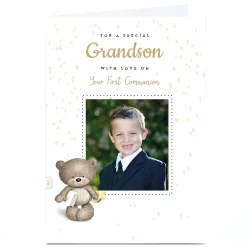 Card Factory Hugs Bear First Communion Photo Card - With Love