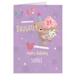 Card Factory Hugs Bear Personalised Birthday Card - Daughter Cupcake, Editable Age