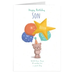 Card Factory Hugs Bear Personalised Birthday Card - Son, Wishes For A Great Day