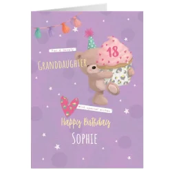 Card Factory Hugs Bear Personalised Birthday Card - Granddaughter Cupcake, Editable Age
