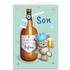 Card Factory Hugs Bear Personalised Birthday Card - Beer Bottle, Editable Age