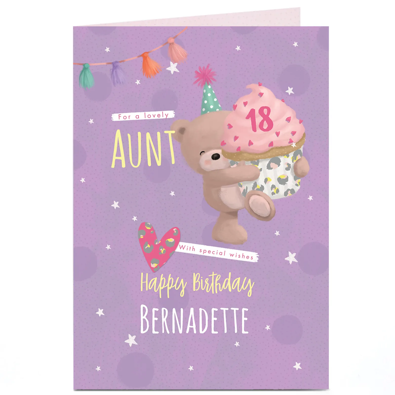 Card Factory Hugs Bear Personalised Birthday Card - Lovely Aunt Cupcake, Editable Age