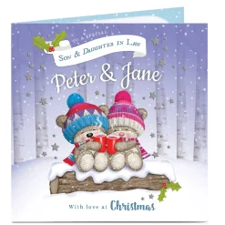 Hot Hugs Personalised Christmas Card - Bear Snow Couple Premium Square|Christmas