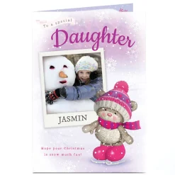 Card Factory Hugs Photo Christmas Card - Pink Ice Skating