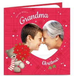 Card Factory Hugs Photo Christmas Card - Red And Hearts
