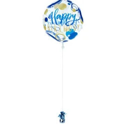 Kids Card Factory 22-Inch Bubble Balloon - Happy Birthday, Blue & Gold Spots - DELIVERED INFLATED!