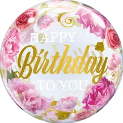 Card Factory 22-Inch Happy Birthday Pink Peonies Bubble Balloon - DELIVERED INFLATED!