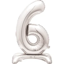 New 30-Inch Silver Air-Fill Standing Number 6 Table Balloon Kids 60Th Birthday|16Th Birthday