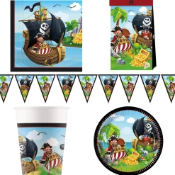 Card Factory Island Pirates Party Tableware & Decorations Bundle - 16 Guests