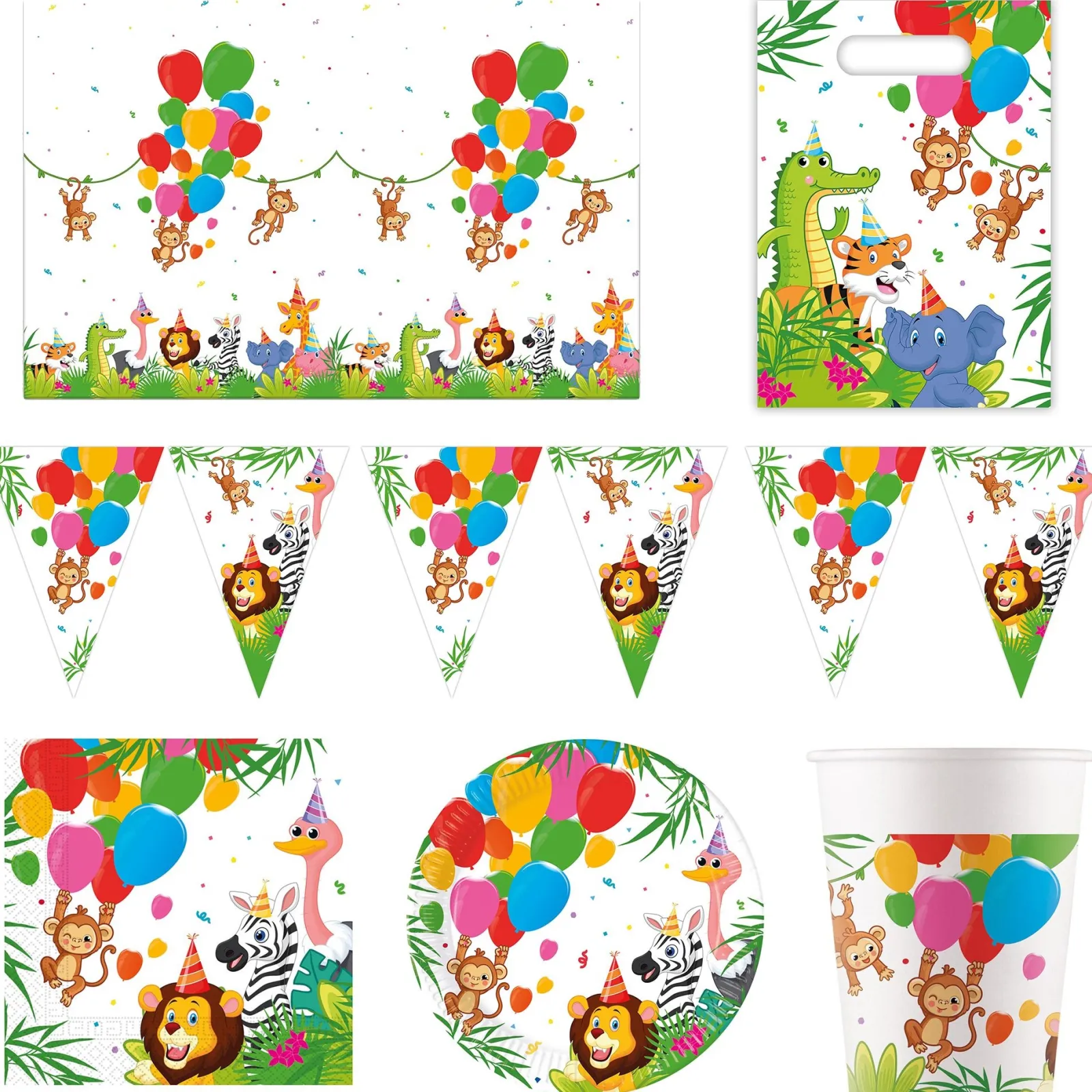 Discount Jungle Balloons Party Tableware & Decorations Bundle - 16 Guests Tableware|Birthday Party