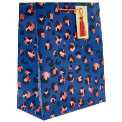 Sale Large Portrait Gift Bag - Blue Leopard Print & Tassel Navy Gift Wrap|Gift Wrap For Her
