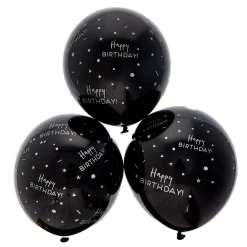 Kids Card Factory Latex Black & Silver Happy Birthday Balloons - Pack of 6