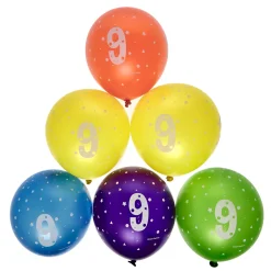 Clearance Latex Rainbow 9th Birthday Balloons - Pack of 6 Kids Birthday Party|Balloons For Kids