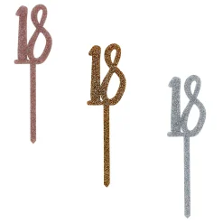 Hot Metallic 18 Glitter Acrylic Cake Topper (3 Colour Options) 18Th Birthday|Cake Candles