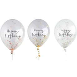 Discount Metallic Happy Birthday Confetti 12-Inch Latex Balloons - Pack of 5 (3 Colour Options) Kids Birthday Party|Balloons For Kids