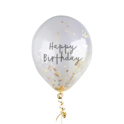 Discount Metallic Happy Birthday Confetti 12-Inch Latex Balloons - Pack of 5 (3 Colour Options) Kids Birthday Party|Balloons For Kids