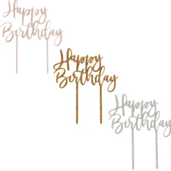 New Metallic Happy Birthday Script Glitter Acrylic Cake Topper (3 Colour Options) Cake Candles|Birthday Party
