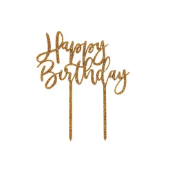 New Metallic Happy Birthday Script Glitter Acrylic Cake Topper (3 Colour Options) Cake Candles|Birthday Party