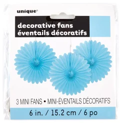 Card Factory Mini Decorative Tissue Paper Fans - Powder Blue (Pack of 3)