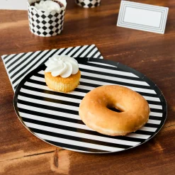 Card Factory Monochrome Striped Paper Plates - Pack of 8