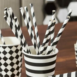 Discount Monochrome Striped Paper Straws - Pack of 16 Tableware|Birthday Party