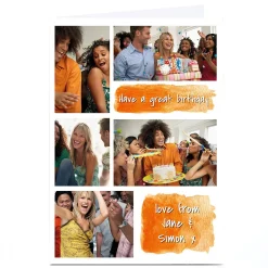 Card Factory Multi Photo Card - Orange Watercolour