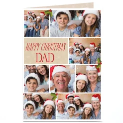 Discount Multi Photo Christmas Card - Eight Photos & Holly Berries Dad Christmas|Photo