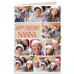 Card Factory Multi Photo Christmas Card - Holly & Berries Nanna