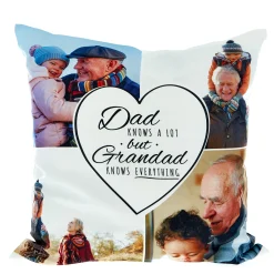 Card Factory Multi Photo Cushion - Dad Knows A Lot But Grandad Knows Everything