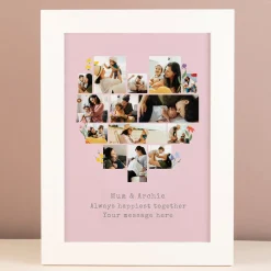 Outlet Multi Photo Framed Heart Print - Pink with Flowers Personalised Canvas & Wall Art|Photo Gifts