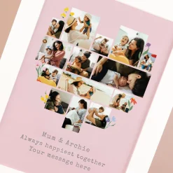 Outlet Multi Photo Framed Heart Print - Pink with Flowers Personalised Canvas & Wall Art|Photo Gifts