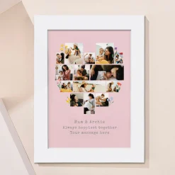 Outlet Multi Photo Framed Heart Print - Pink with Flowers Personalised Canvas & Wall Art|Photo Gifts