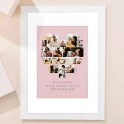Outlet Multi Photo Framed Heart Print - Pink with Flowers Personalised Canvas & Wall Art|Photo Gifts