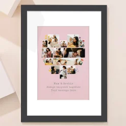 Outlet Multi Photo Framed Heart Print - Pink with Flowers Personalised Canvas & Wall Art|Photo Gifts
