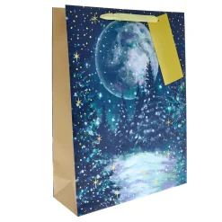 Navy Trees & Moon Extra Large Portrait Christmas Gift Bag Gift Wrap For Him|Gift Wrap For Her