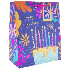 Kids Card Factory Neon Cake & Candles Birthday Large Portrait Gift Bag