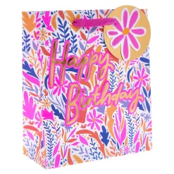 Kids Card Factory Neon Floral Birthday Medium Portrait Gift Bag