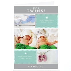 Online New Baby Photo Card - It's Twins New Baby|Photo