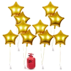 Card Factory Party Balloon Bundle - 10 Gold Stars & Helium